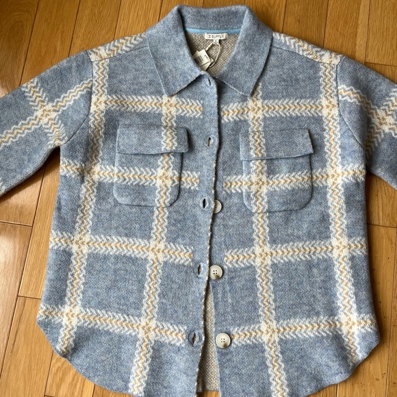 Z Supply Tyler Plaid Sweater Jacket in Light Denim - Picture 1 of 5